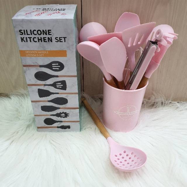 Wooden spatula set 13pcs with STRAINER Spatula / sodet/ sutil spatula set gagang kayu