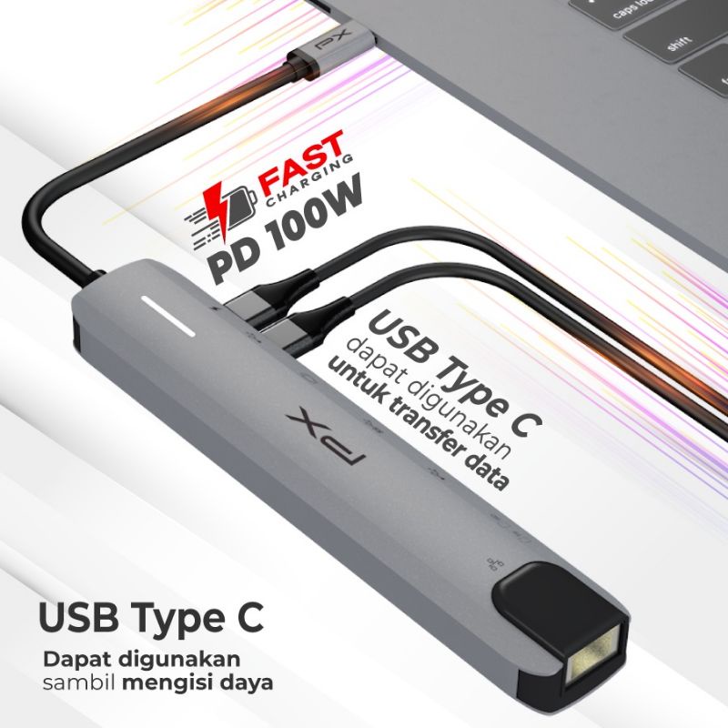 USB 3.1 Type C 8in1 HDMI 4K LAN RJ45 USB HUB Converter PX UCH08