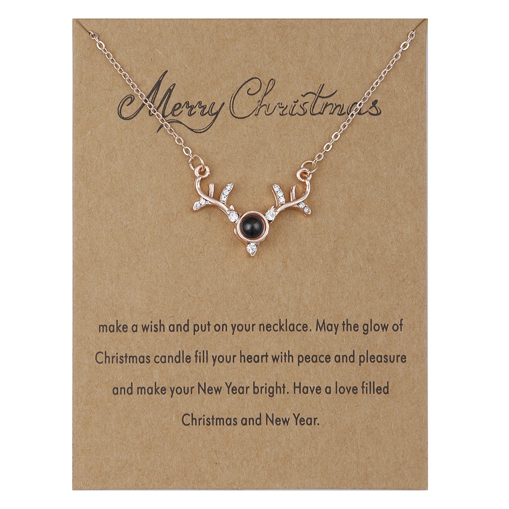 Kalung Rantai Dengan Liontin Snowflake / Rusa Natal Hias Berlian Imitasi Untuk Wanita