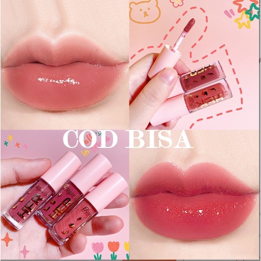 LIP GLOSS MOISTURIZING HER Lip Glow Glitter Lipstik Liquid Cair 8 Warna Waterproof