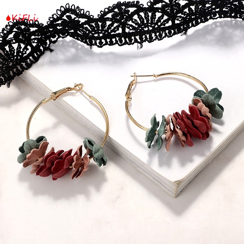 Anting korea Temperament, Women's Fabric Flower Flash, Anting Panjang