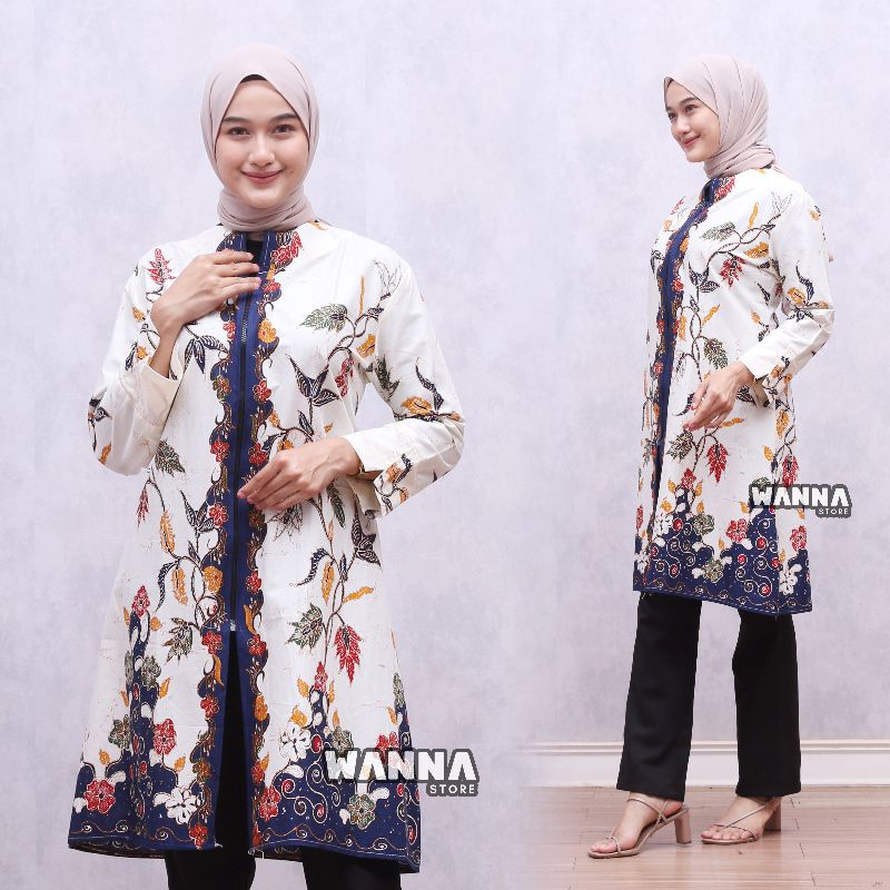 TUNIK BATIK PREMIUM ZIPPER DEPAN ATASAN WANITA TERBARU ELEGAN