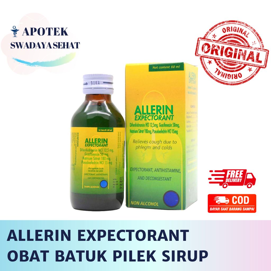 ALLERIN Expectorant 120ml Syrup 60ML Obat Batuk Pilek Sirup Alerin