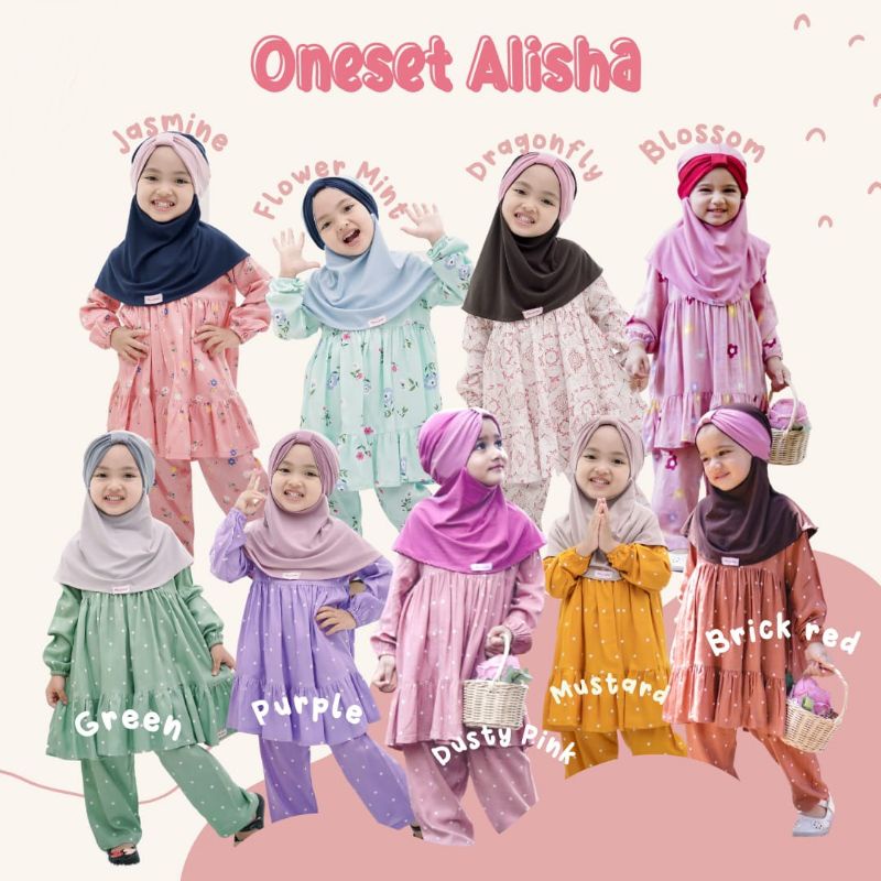 One Set Alisha | Setcel Setelan Rayon Anak Perempuan (Tanpa Hijab)
