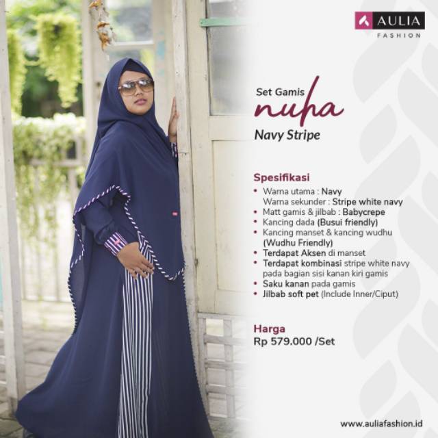 Gamis aulia syari nuha navy stripe