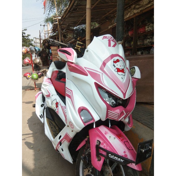 Paket Bodi Body Yamaha Nmax Predator / Gladiator Old Full Set ( 2015-2019 ) Grafist Putih Pink Hello