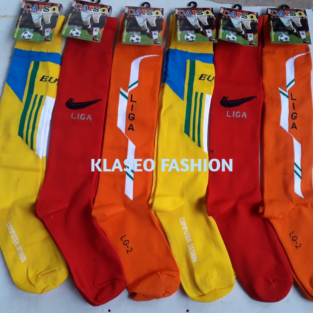 Kaos Kaki Sepak Bola Panjang Selutut Dewasa Futsal Sport Olahraga Football Merah Kuning Orange