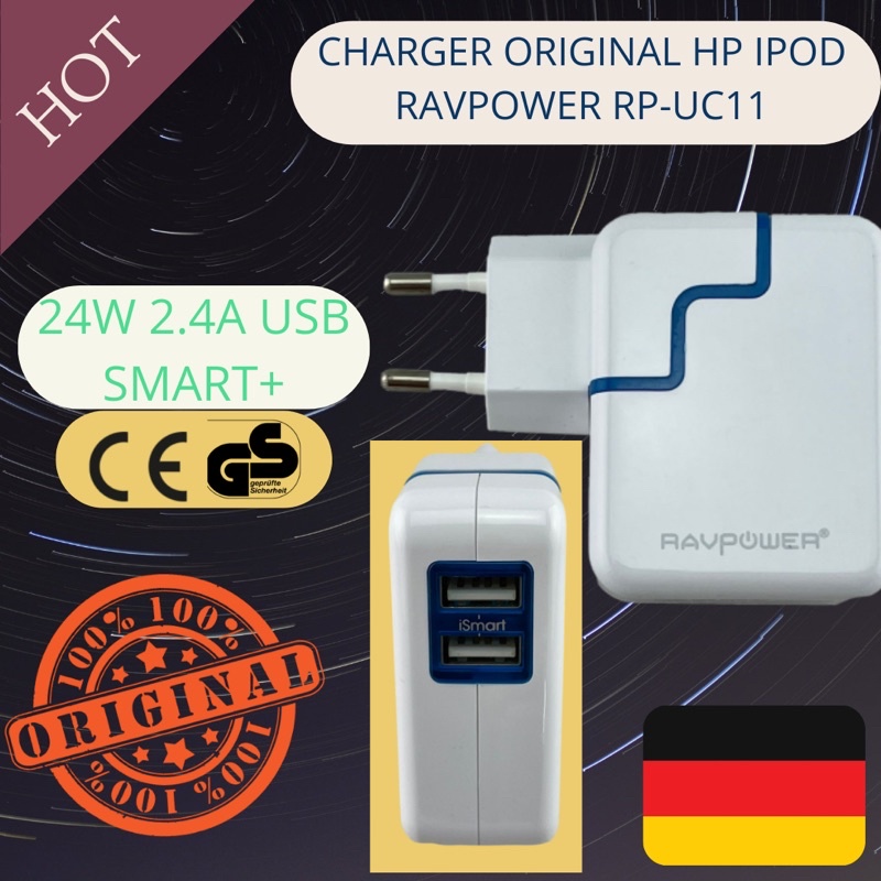 Ravpower Wall charger adaptor  24w 2.4A usb ismart RP-UC11