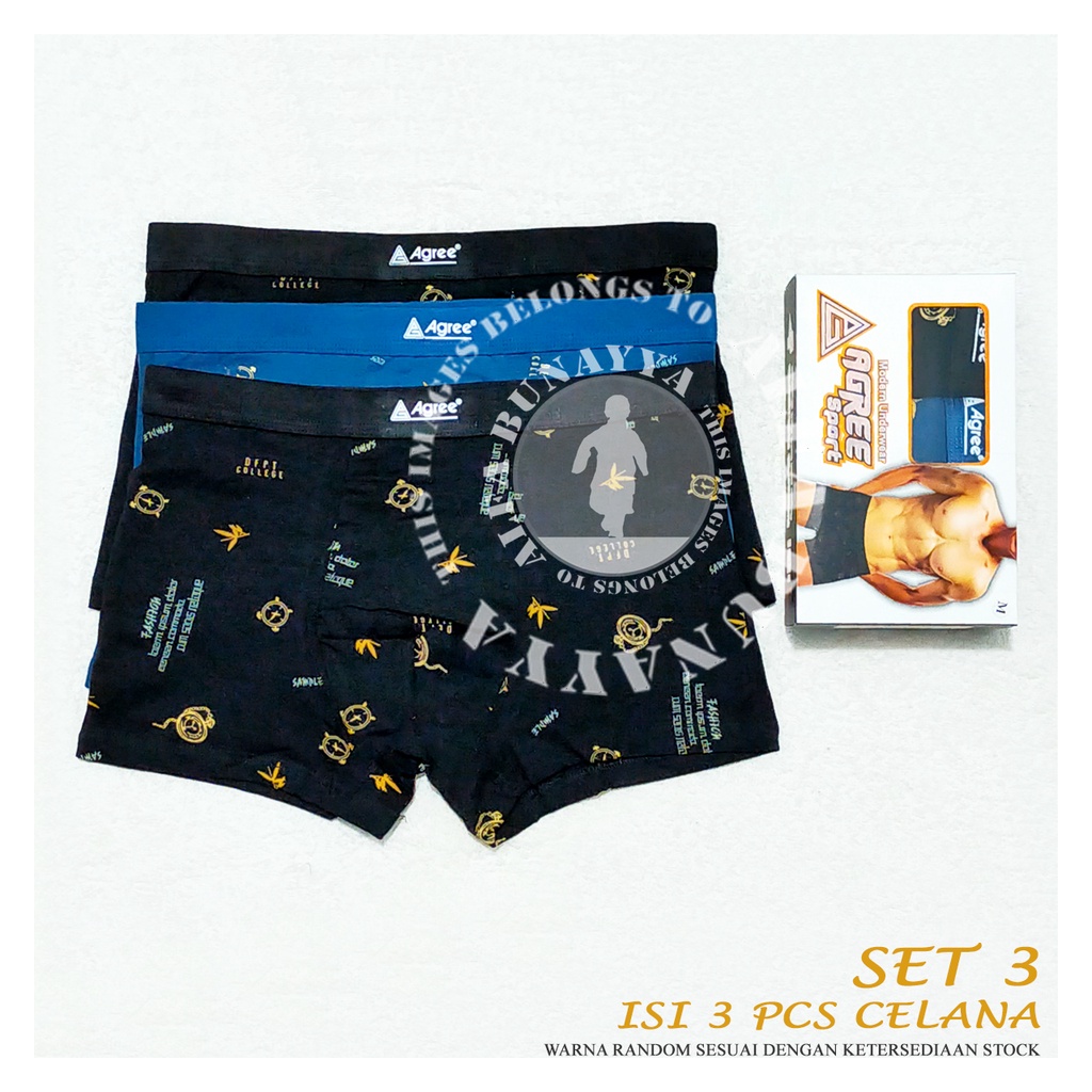 3 Pcs Celana Dalam Pria AGREE SPORT BOXER CD Underwear Pakaian Dalam AB12AGS38