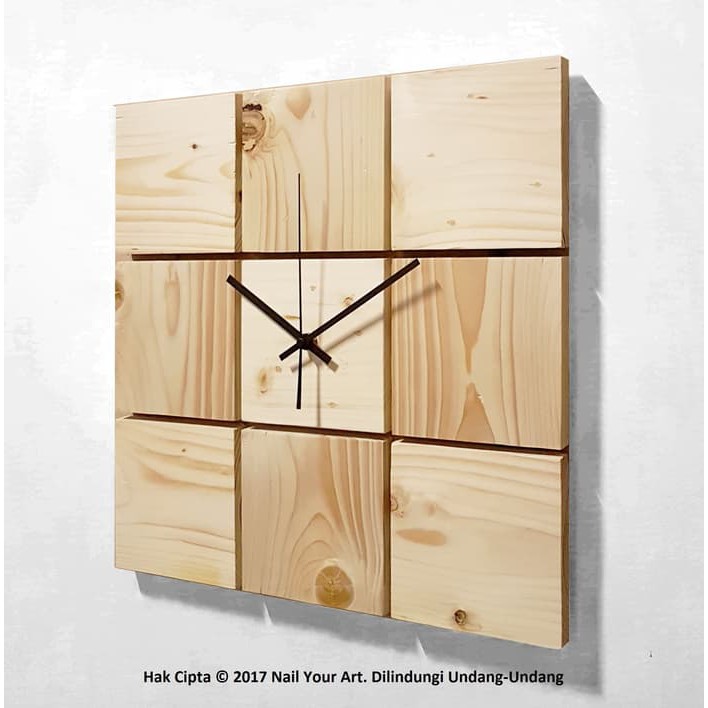 Jam Dinding Unik Kayu - Cube Wall Clock 41 Cm X 41 Cm