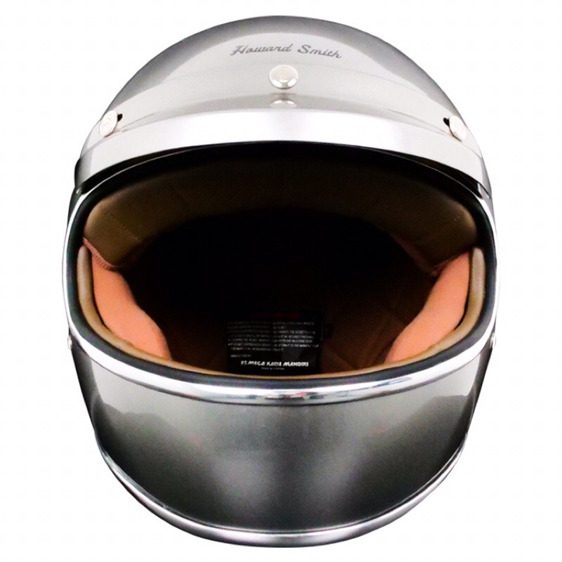 HELM FULL FACE RETRO CAFE RACER HOWARD SMITH SILVER CARGLOSS