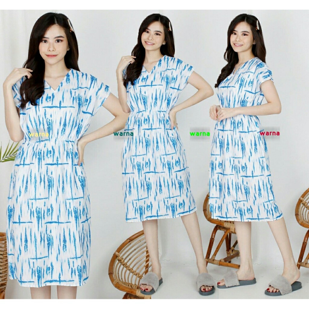 COD - DSM003 - Daster Wanita Dewasa Manohara Lengan Pendek - Motif Biru Putih - Hitam -Bunga Hitam -