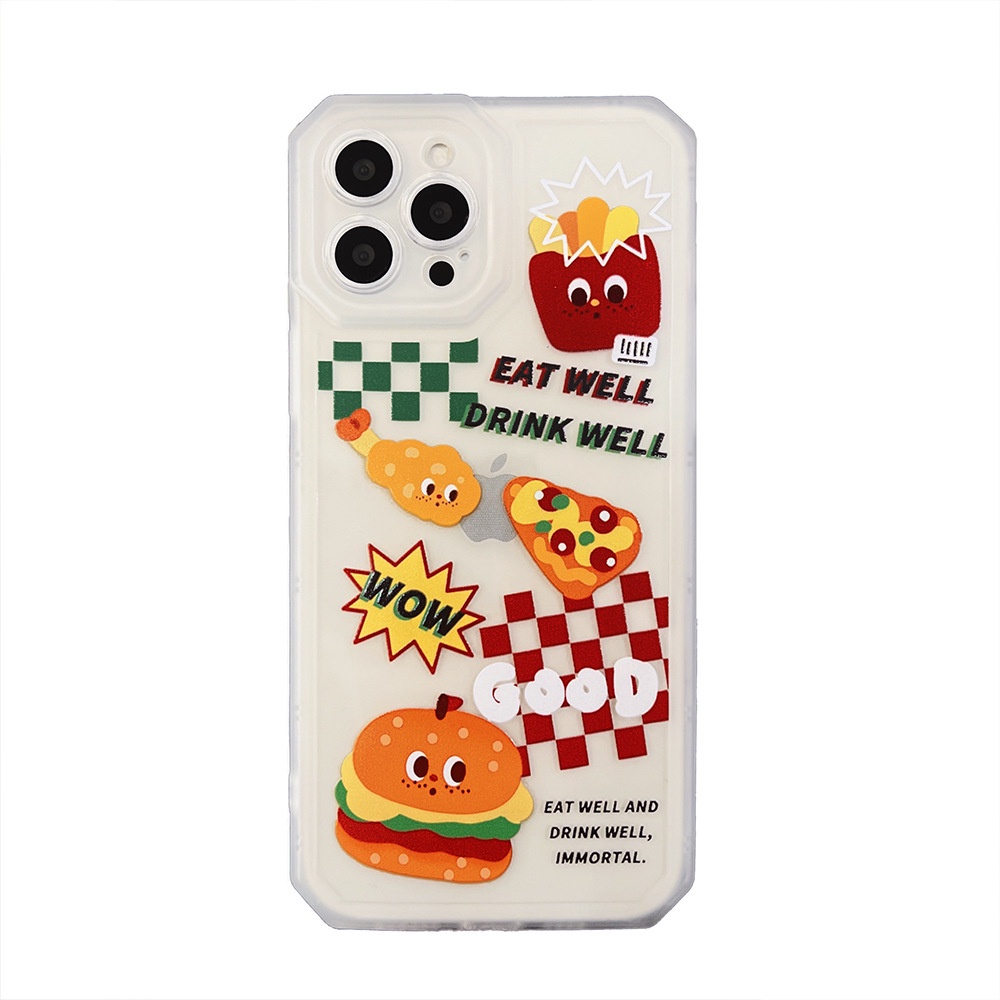 IPHONE Kartun Hamburger Keripik Pizza Lucu Lembut Casing Ponsel Cover Untuk Iphone7 8 PLUS X XR XS 11 12 13 14 MINI PRO MAX SE 2020