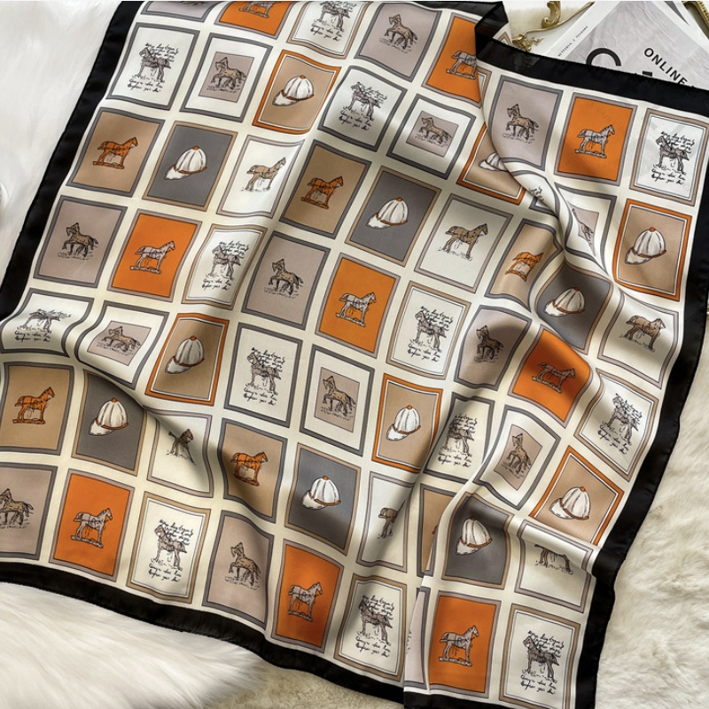 &quot;Marcia&quot; 70x70 cm scarf, Motif Kuda Scarf Leher, Scarf Tas, Bahan High Grade Silk Immitation