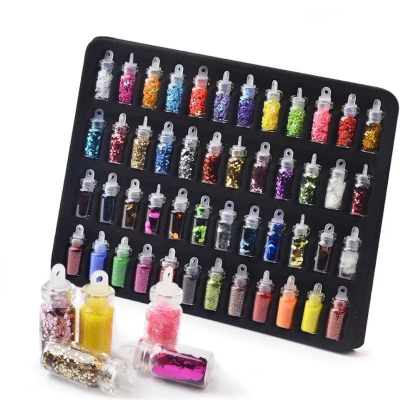 48Pcs Mixed Glitter Topping Nail Art 28Grids Set Pearl Hiasan Bentuk Nail Art Rhinestone Storage Kotak Penyimpanan Aksesoris Manik Kuku Sequin Resin Hiasan Kuku Pallet Nail Polish