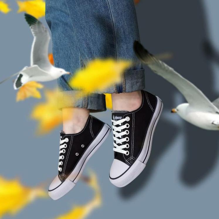 Johnson Basic Lowcut (LC) Black White 100% Ori - Sepatu Jonshon Basic Jonson Black White Low Ventela
