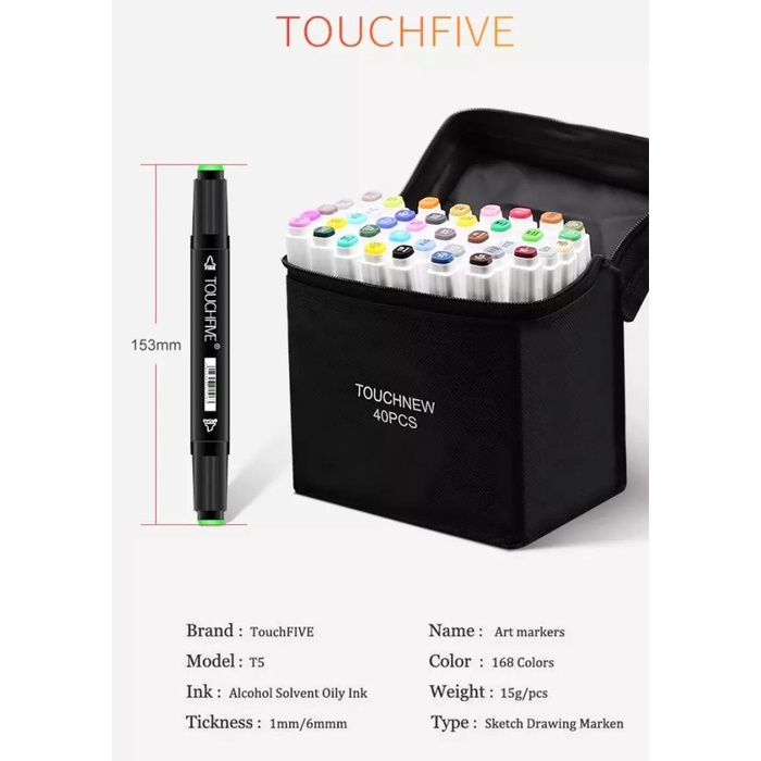

TouchFive Marker 40 PCS / Twin Marker Sketsa Drawing /Animation Sketsa - Hitam