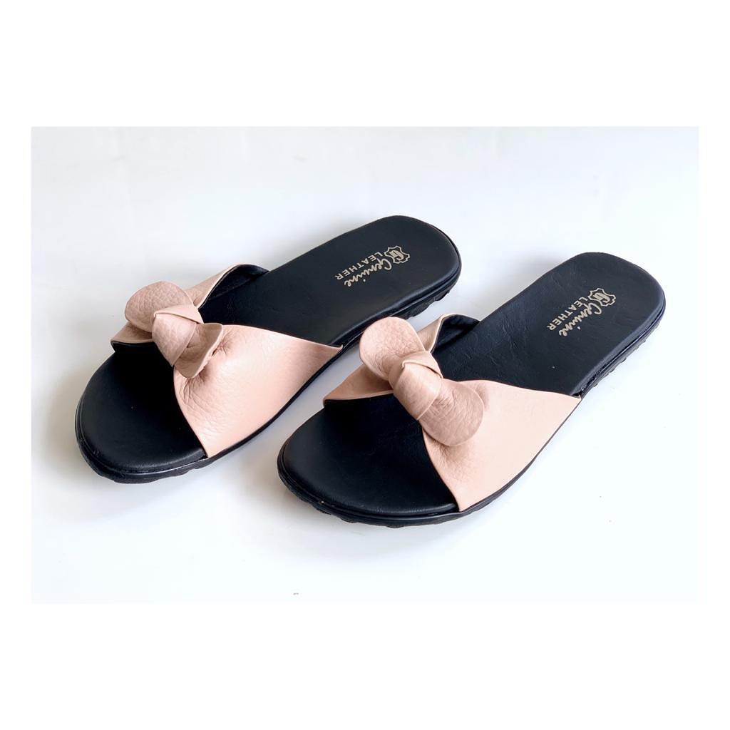 SANDAL KULIT WANITA / SANDAL SLOP / SANDAL TEPLEK WANITA / SANDAL PAPIRUT / SANDAL FLAT PITA-PEACH