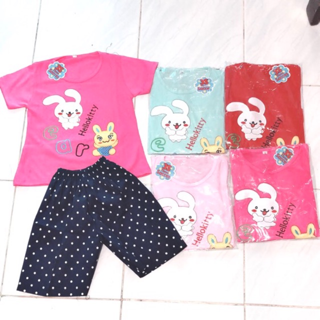  Baju  setelan anak  perempuan  gambar  dibordir bahan lembut 