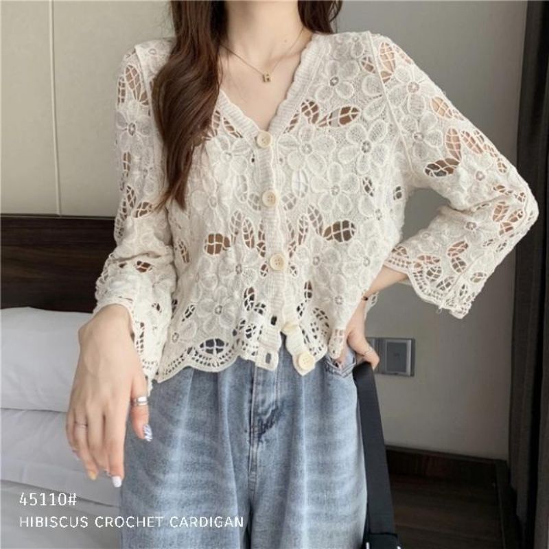 MDLV 45110 HIBISCUS CROCHET KOREA TERBARU CARDIGAN BRUKAT CARDIGAN IMPORT BEST SELLER FASHION IMPORT