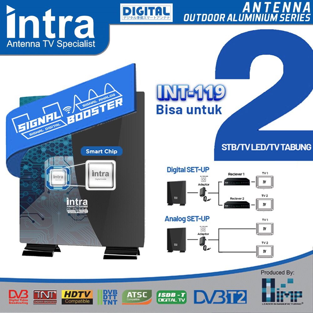 Antena Intra Int-119 bisa 2 tv Digital Outdoor dan Indoor TV LCD LED INT-118 118 119 untuk STB TV Receiver Free KAbel 10 meter