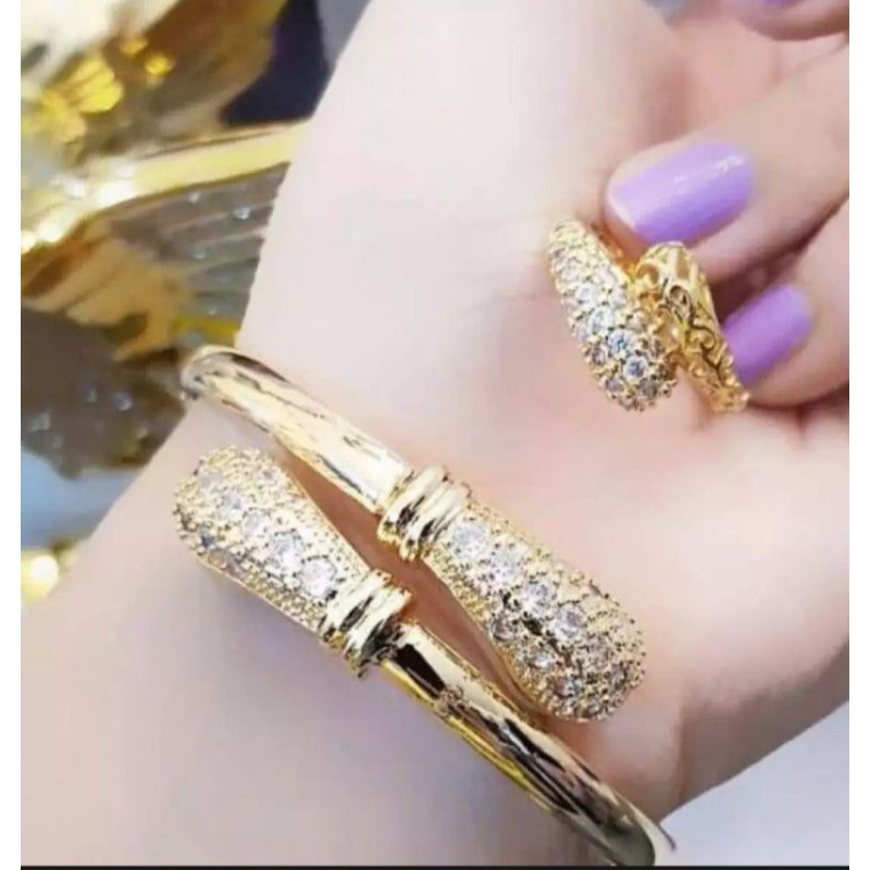 Gelang tangan cobra kombi set cincin cobra titanium gold 18k