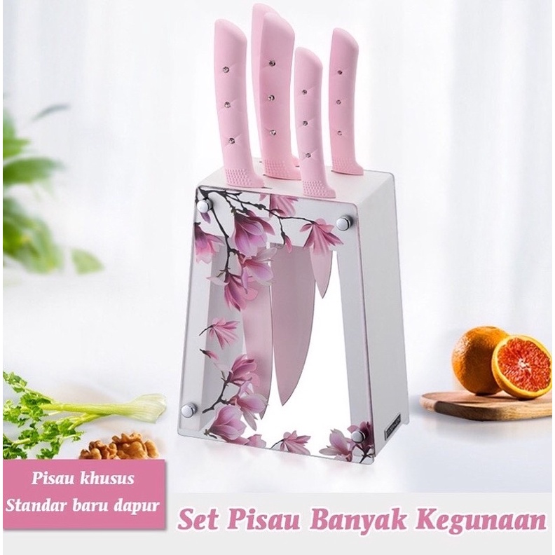 2457 / PISAU SET SHABBY PINK / PISAU DAPUR PREMIUM / ALAT PERLENGKAPAN DAPUR