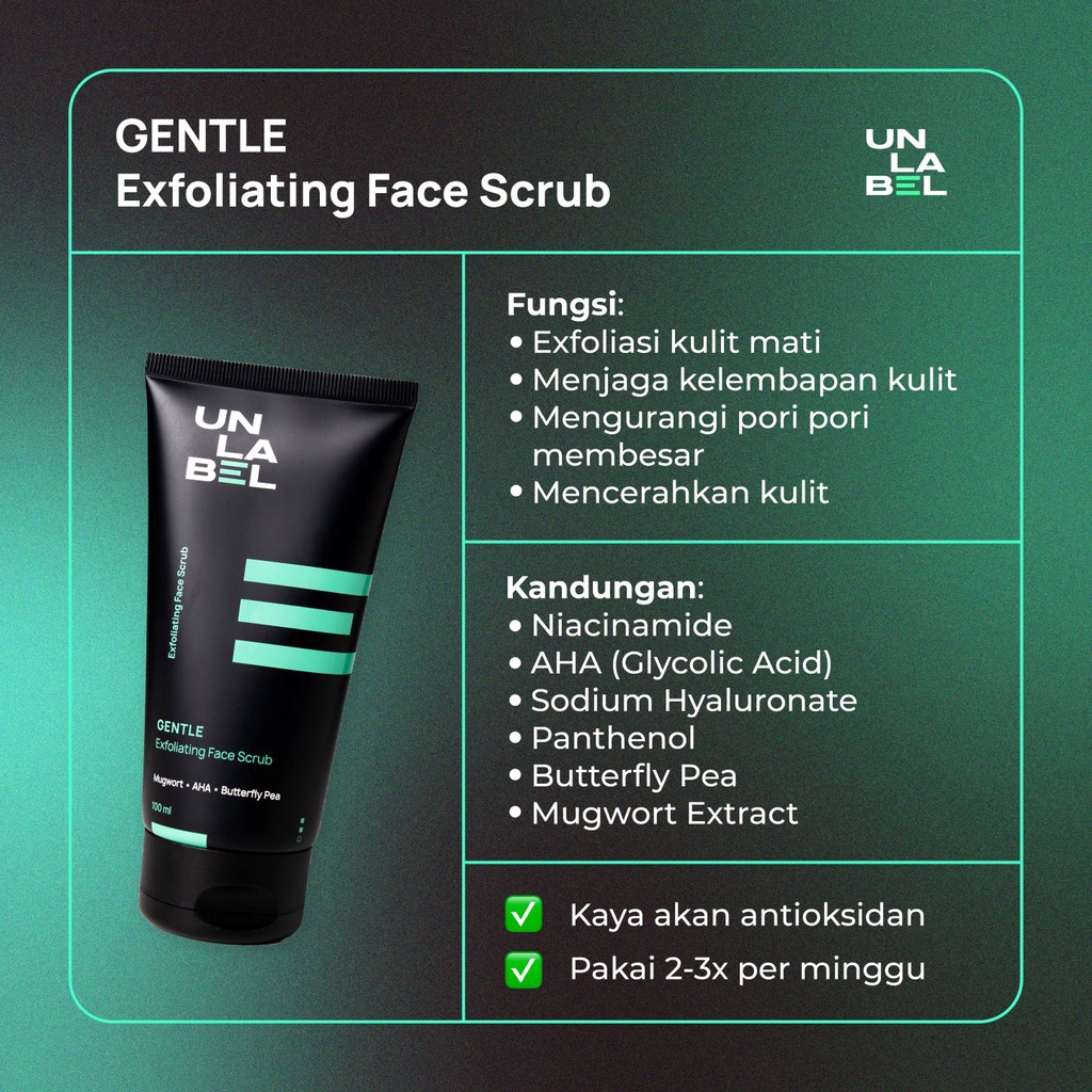 UNLABEL Facial Cleanser + Scrub - Paket Sabun Muka Pria Bebas Kusam &amp; Jerawat