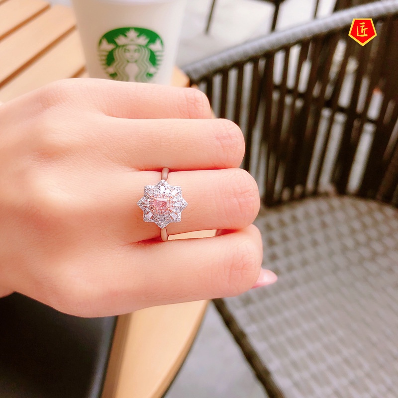 [Ready Stock]Luxury Fashion Inlaid Natural Pink Diamond Ring