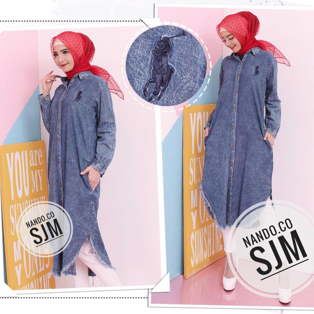 SJM DENIM LONG TUNIK PL WANITA SNOW ACID FIT XL SAMPAI XXXL BAHAN DENIM JEANS LENGAN PANJANG 992