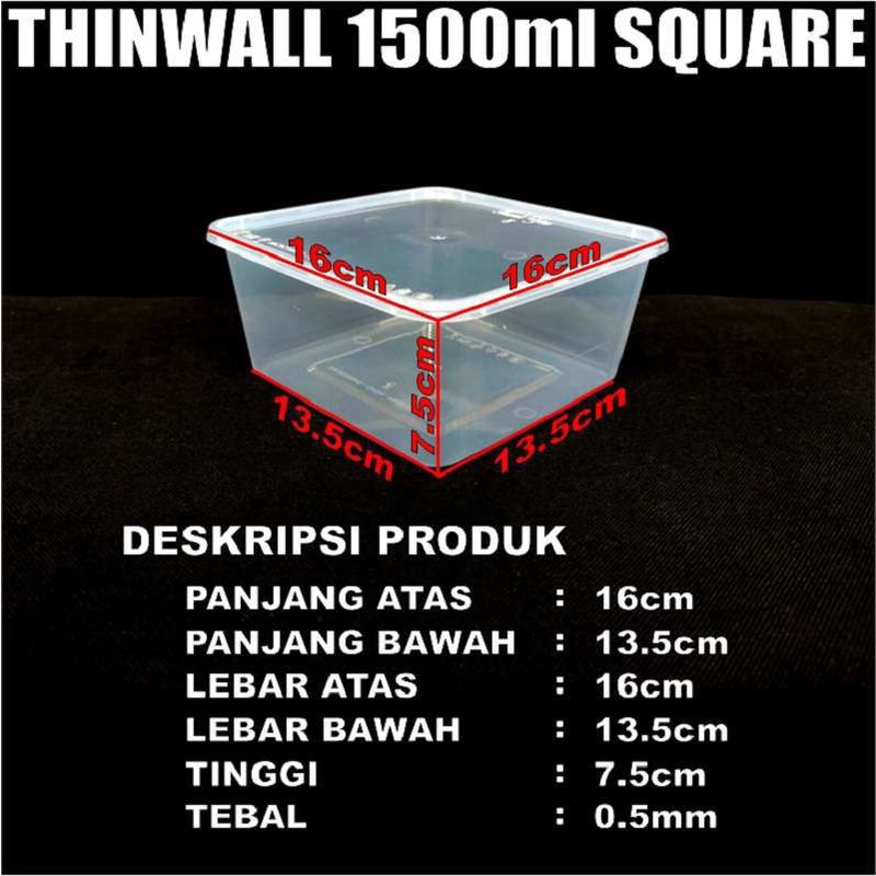 Thinwall 1500ml 25pcs food container box tempat makan plastik kotak penyimpanan makanan kulkas 1500