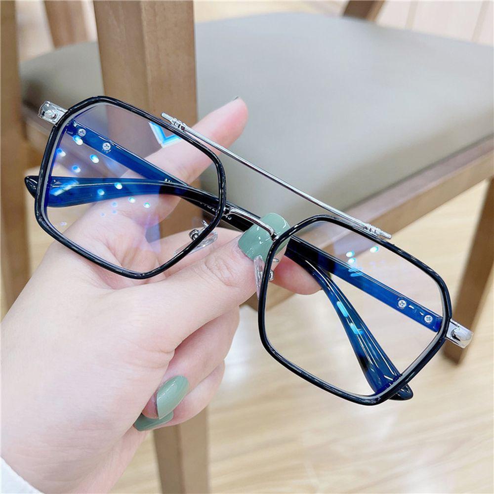 Agustinina Anti-Cahaya Biru Kacamata Wanita Vintage Oversize Bingkai Square Double Bridges Fashion Blocking Glasses