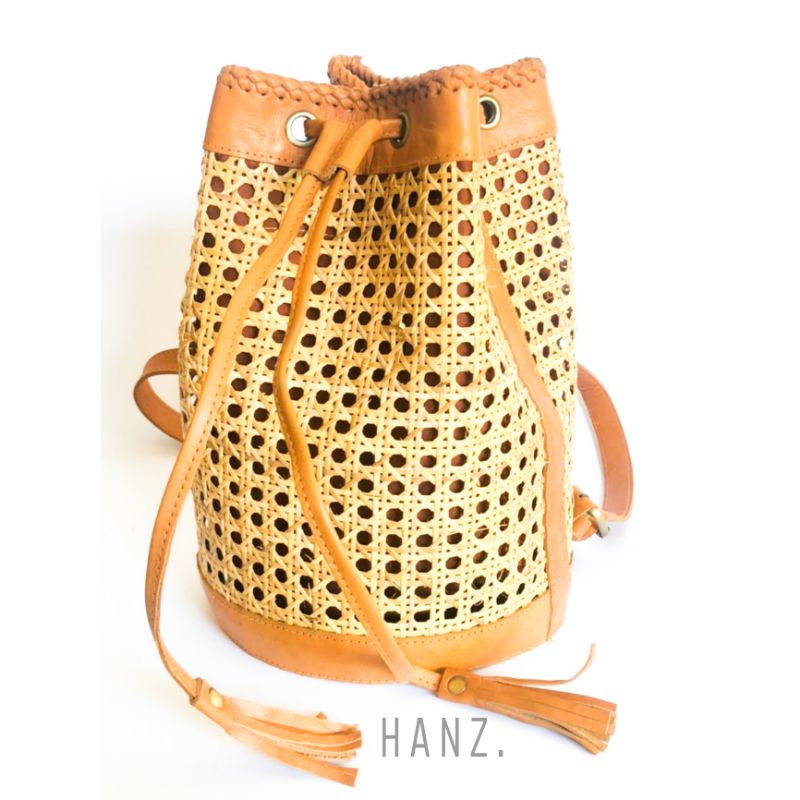 Tas Ransel Serut Rotan Bali Mix Kulit Nabati Asli