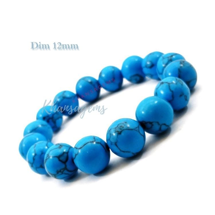 Gelang Batu Pirus Biru Aneka Diameter 6mm 8mm 10mm 12mm