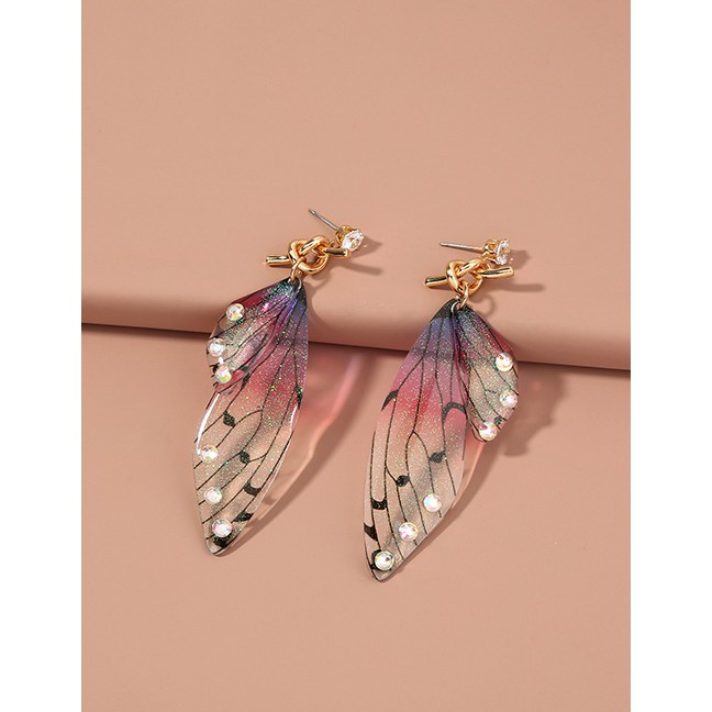 LRC Anting Tusuk Fashion Color Mixing Long Tassel Simulation Cicada Wings Diamond Alloy Earrings