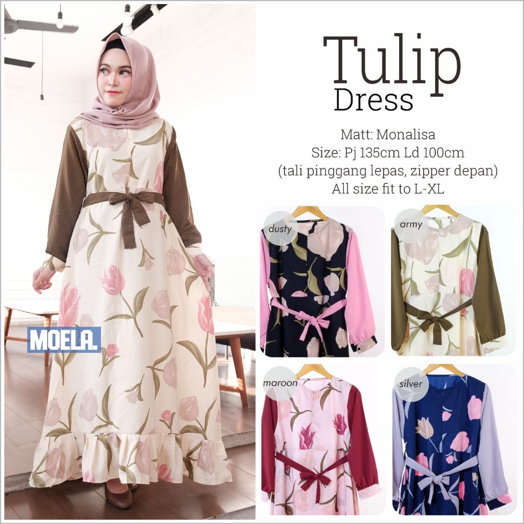 (REAL PICTURE) TULIP DRESS ORI MOELA MORIST FASHION KOREA PAKAIAN CEWEK REMAJA KEKINIAN MOTIF BUNGA