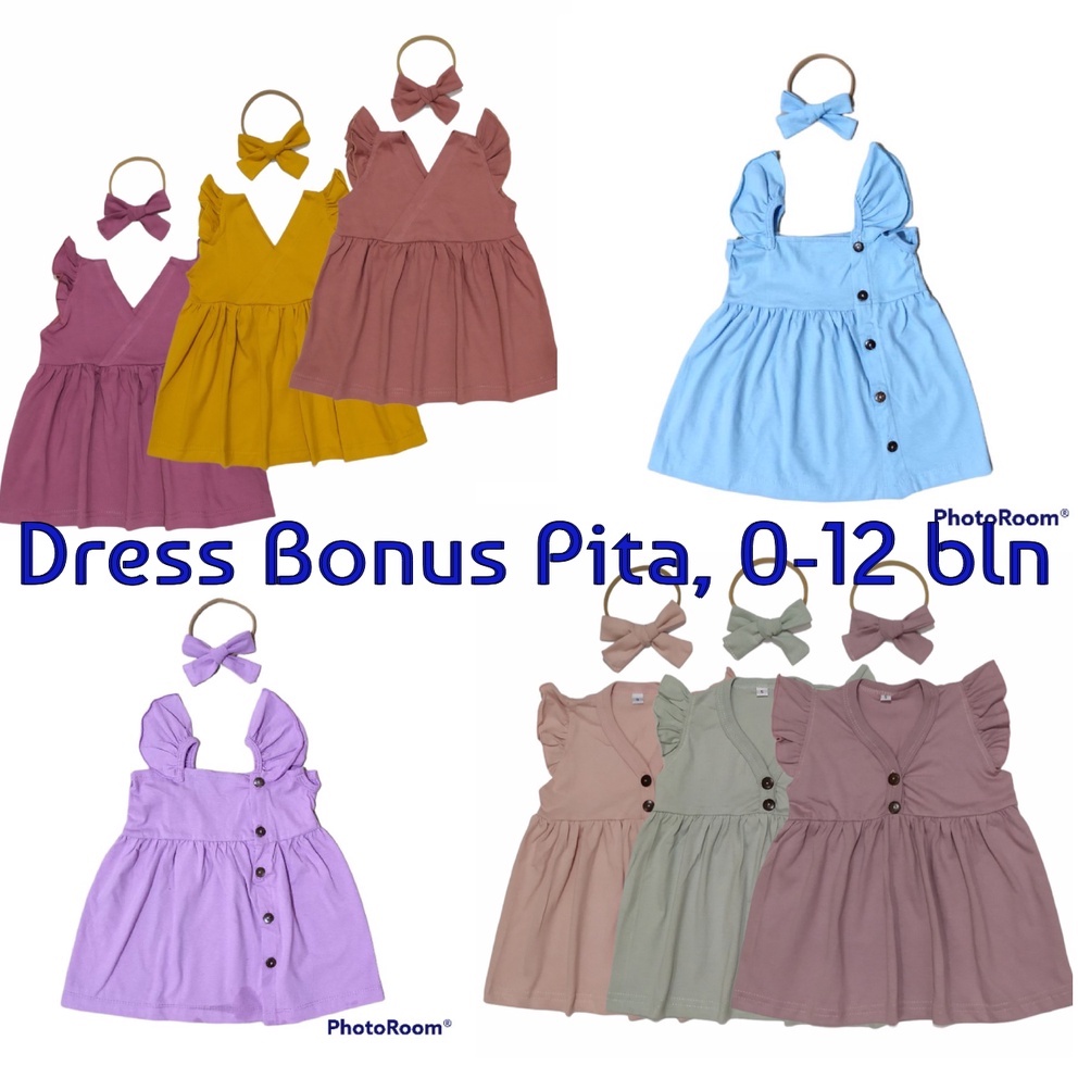 Dress Bayi Bonus PITA 0-12 bulan Bayi Katun Bonus Headband