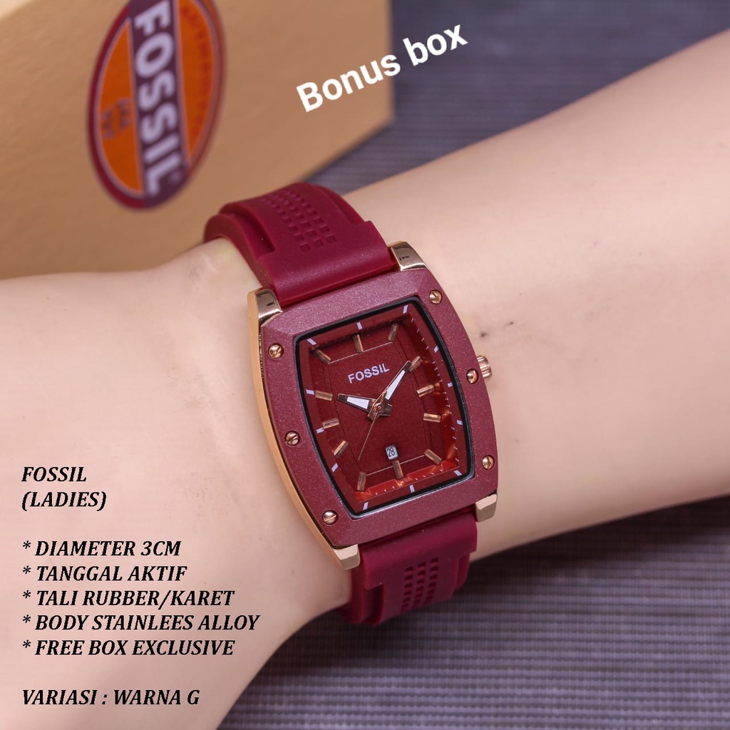 (FREE BOX) JAM TANGAN WANITA FASHION TALI RUBBER BODY OVAL TANGGAL AKTIF