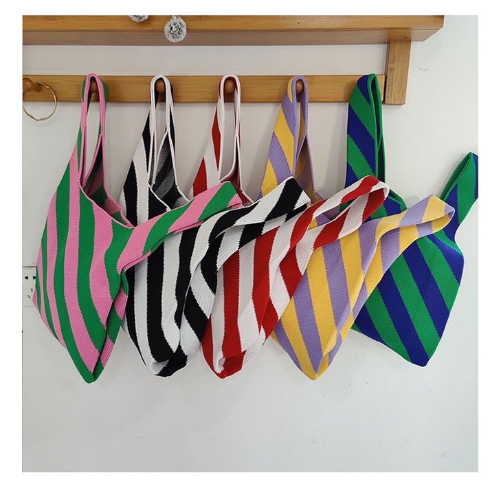 TAS WANITA 3140 - BUFFOLLOW Vacay Tote Bag Motif Garis Miring - Tas Bangkok Thailand Bufollow Bag - E1