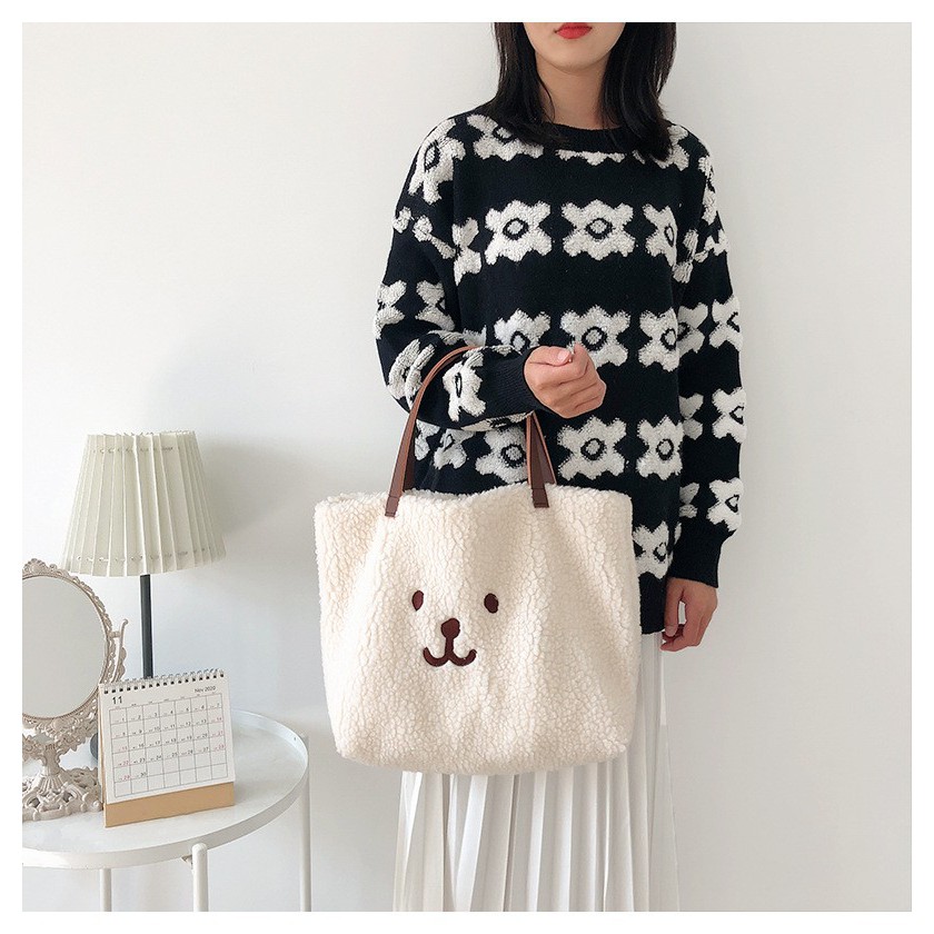 TB-50 tas bahu wanita bulu boneka import jepang korea dog bear sekolah