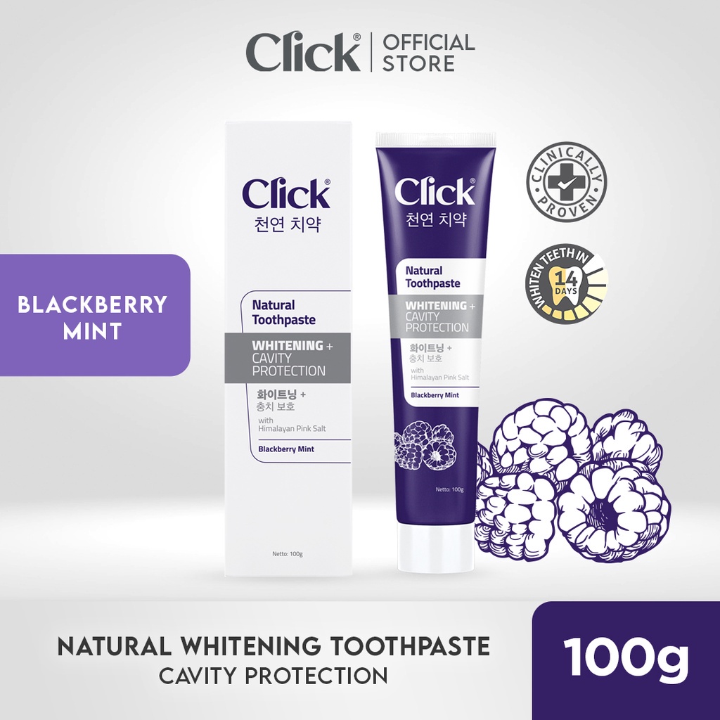 CLICK NATURAL TOOTHPASTE WHITENING+CAVITY PROTECTION ( BLACKBERRY MINT) 100G