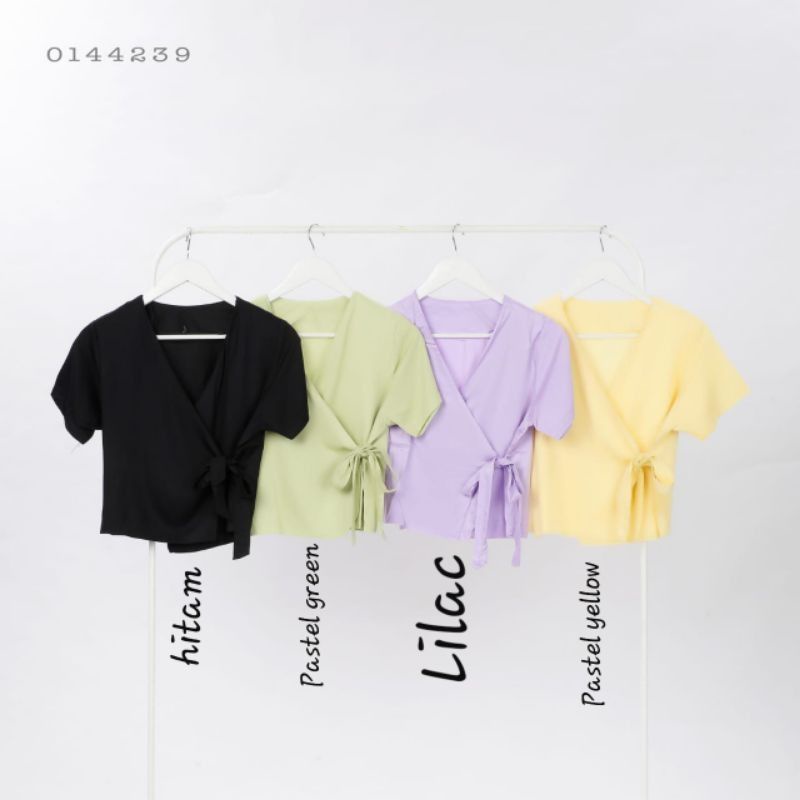 ARESTA TOP BAJU ATASAN BLOUSE WANITA LENGAN PENDEK BAHAN KATUN COTTON PITA RIBBON KIMONO POLOS FUCHSIA SHOCKING PINK KHAKI TOSCA PUMPKIN ORANGE GREYISH BLUE BLACK-6