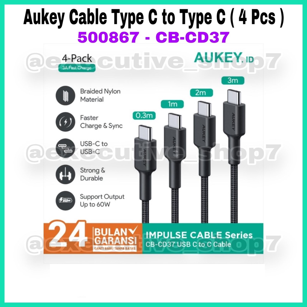 Aukey Cable Type C to Type C (4 pcs) - SKU : 500867 - CB-CD37 - Garansi Resmi 2 Tahun