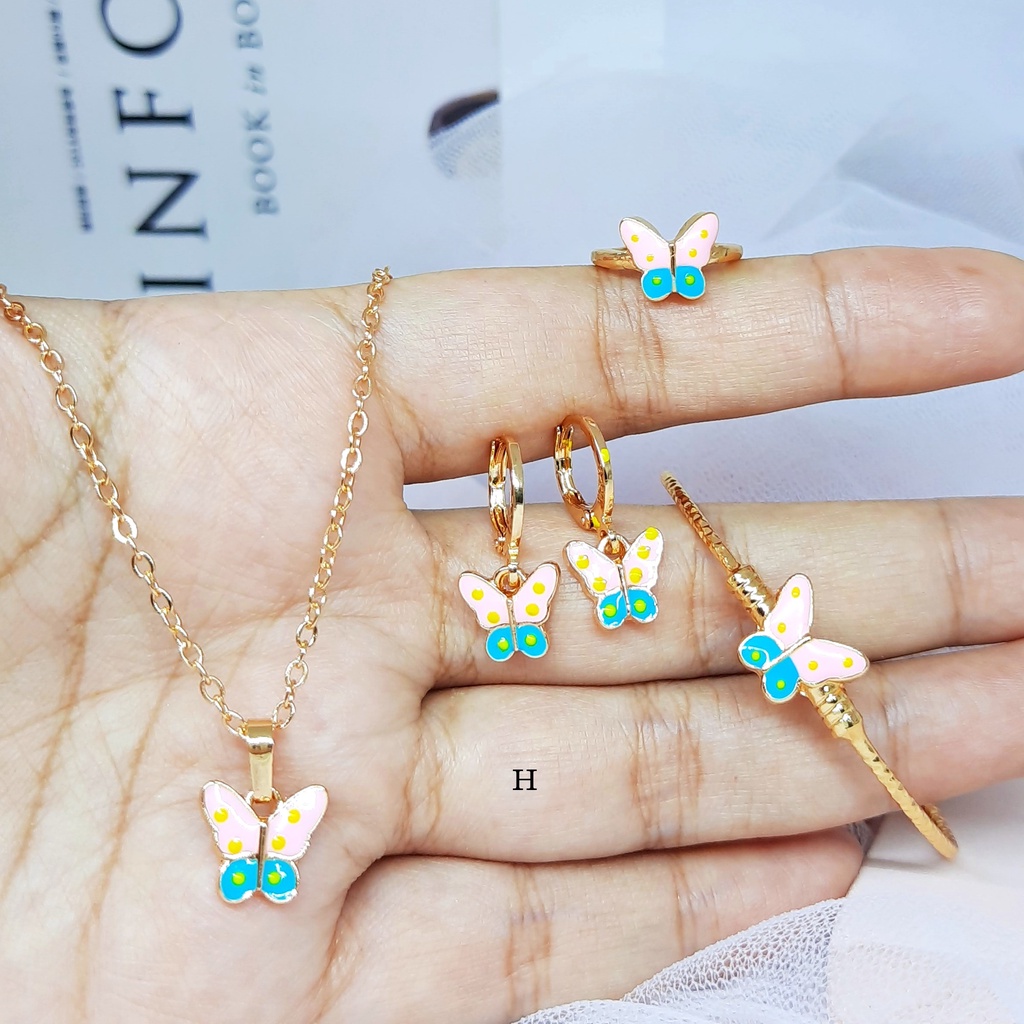 Set Perhiasan Anak Pink Kalung Anting Gelang Cincin - BS001