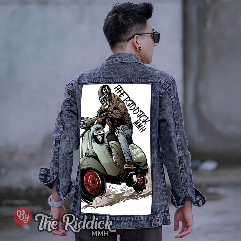 Jeans Jaket Printing Sandwash | Jaket Jeans Printing Gambar Belakang | OVERSIZE PREMIUM