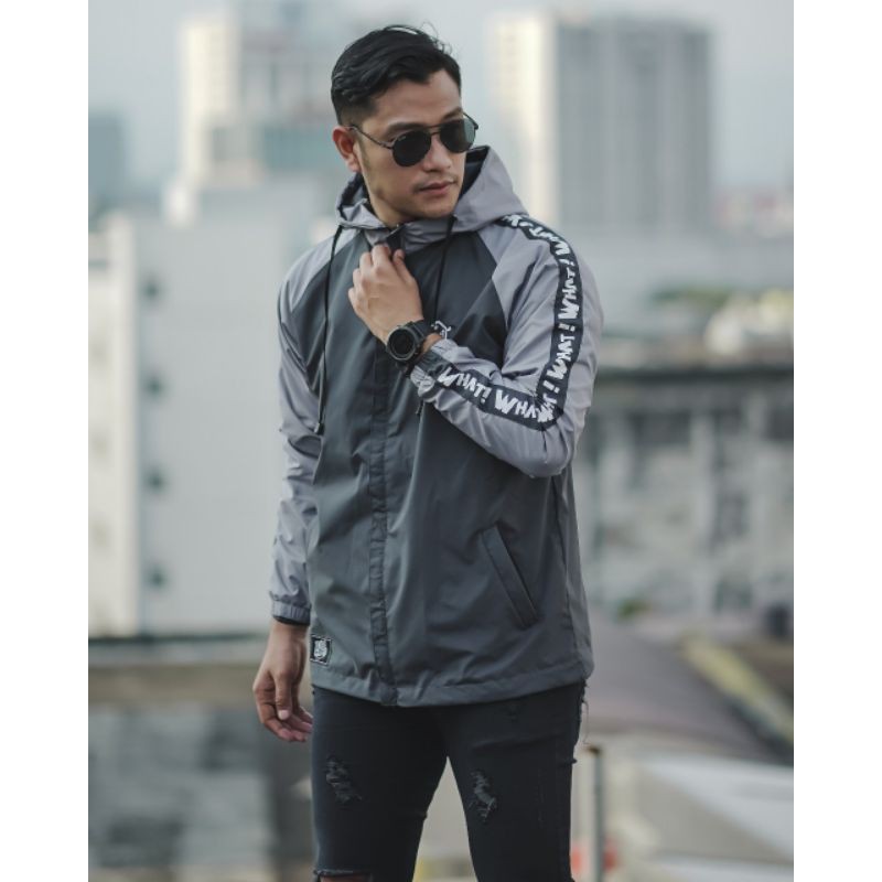 KMO Jaket Outdoor Raglan Running Pria Parasut Taslan / Jaket Olahraga Pria