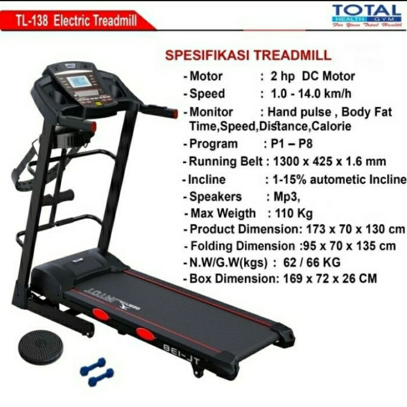 TREADMIL ELEKTRIK TL-138 INCLINE/TREADMIL ELEKTRIK