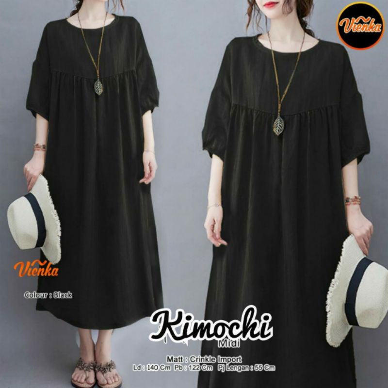 Kimochi midi dress hitam crinkle LD 140 jumbo xxxxl 4XL