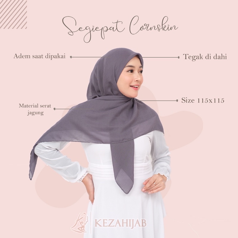 Keza - Segiempat CornskinHijab cornskin - Hijab Cornskin Jahit Tepi