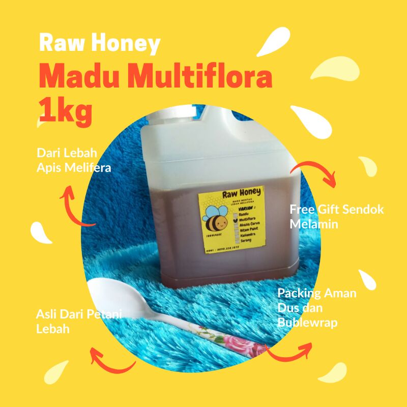 

MADU MULTIFLORA 1Kg, Raw Honey Multiflora 1Lg Free Gift
